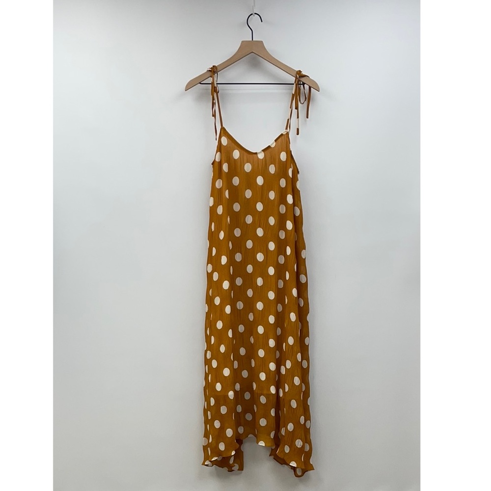 English Factory Polka Dot Sleeveless Pleated Chiffon Maxi Dress Preppy Medium